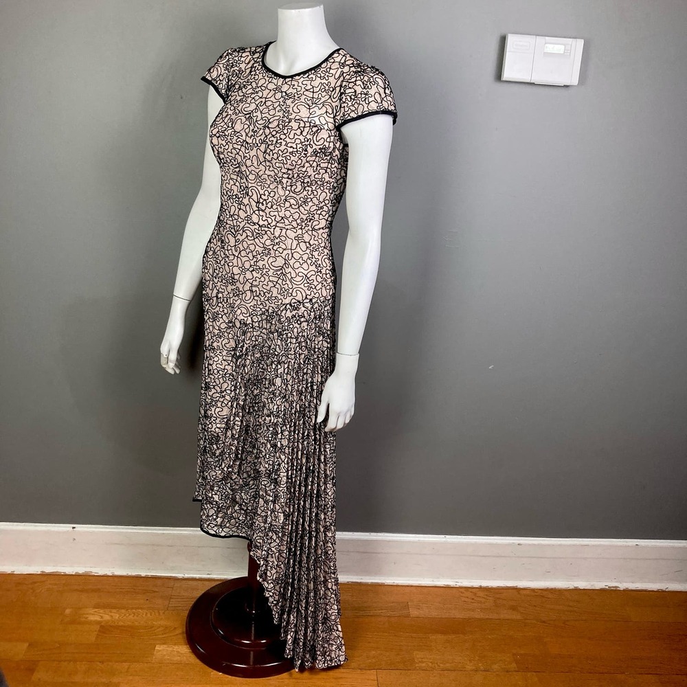 Milly Long Dress‎ Size 0 Black Pink Margaret Corded Lace Cocktail Dress Jazz Age